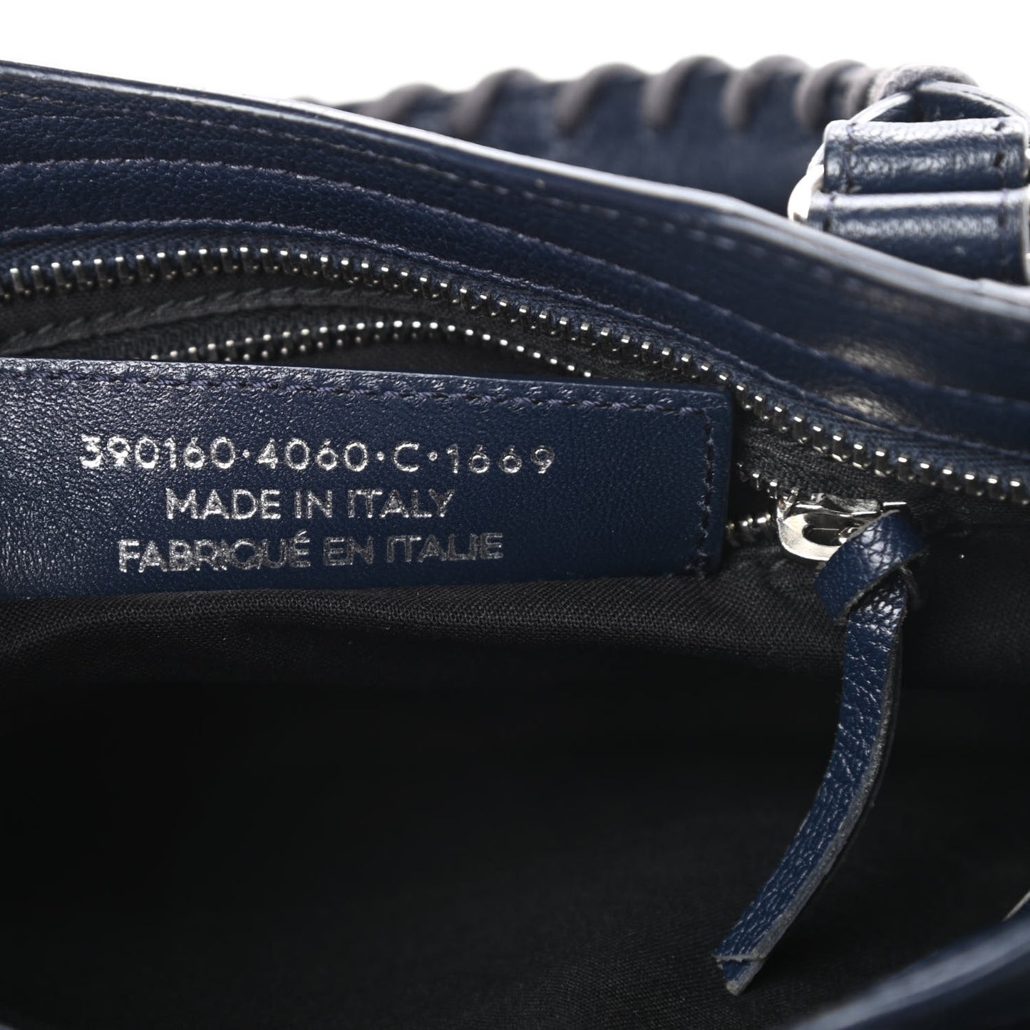Chevre Silver Metallic Edge Hardware Mini City Bleu Nuit Dark Sea