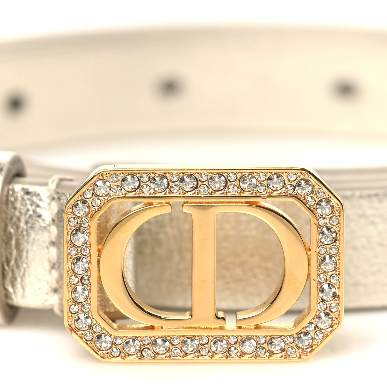 Christian Dior Metallic Calfskin Crystal 30 Montaigne Belt 85 34 Or Clair 2 of 5