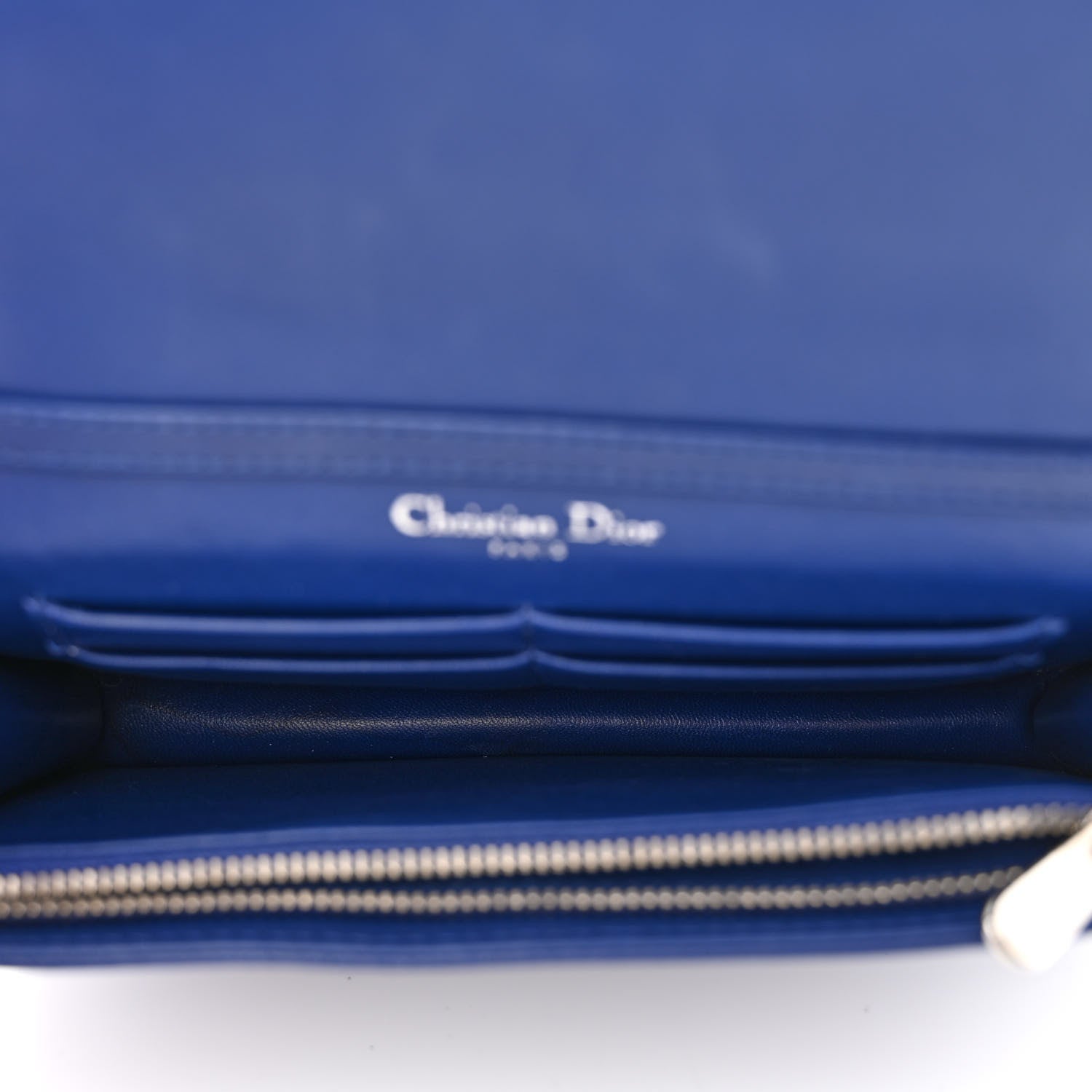 Christian Dior Grained Calfskin Diorama Wallet on Chain Pouch Blue 5 of 12