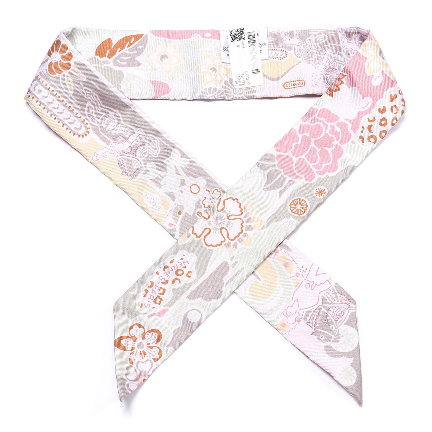 Silk Bingata Twilly Vieux Rose Vert De