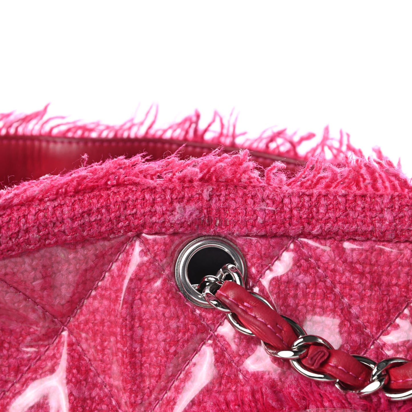 Vinyl Quilted Funny Tweed Tote Fuchsia