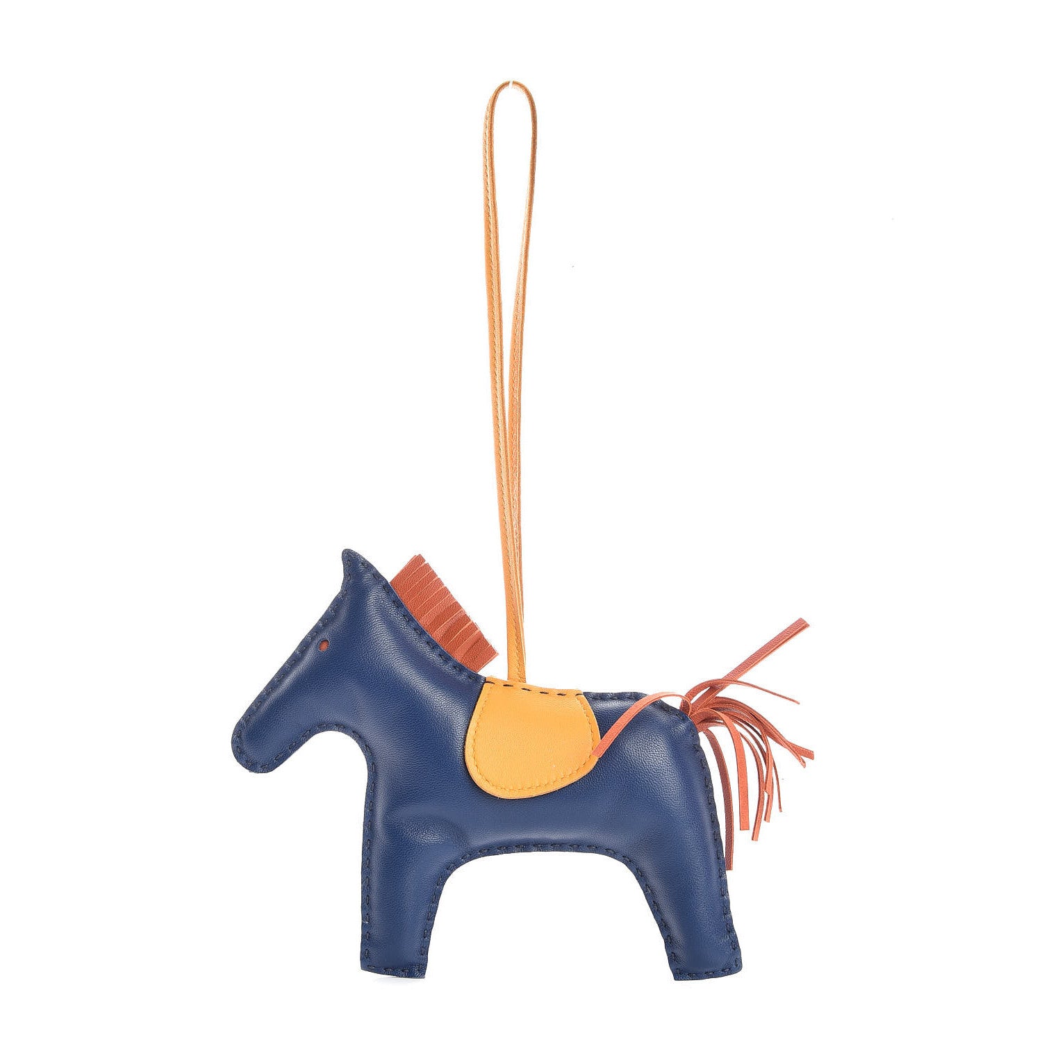 Hermes Milo Lambskin Grigri Rodeo Horse Bag Charm GM Bleu de Malte Cornaline Jaune D'Or 1 of 4