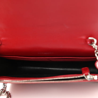 Saint Laurent Calfskin Crocodile Embossed Small Classic Monogram Kate Tassel Satchel Red 5 of 9