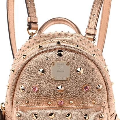 MCM Metallic Calfskin Stud X-Mini Stark Bebe Boo Backpack Champagne Gold 8 of 11