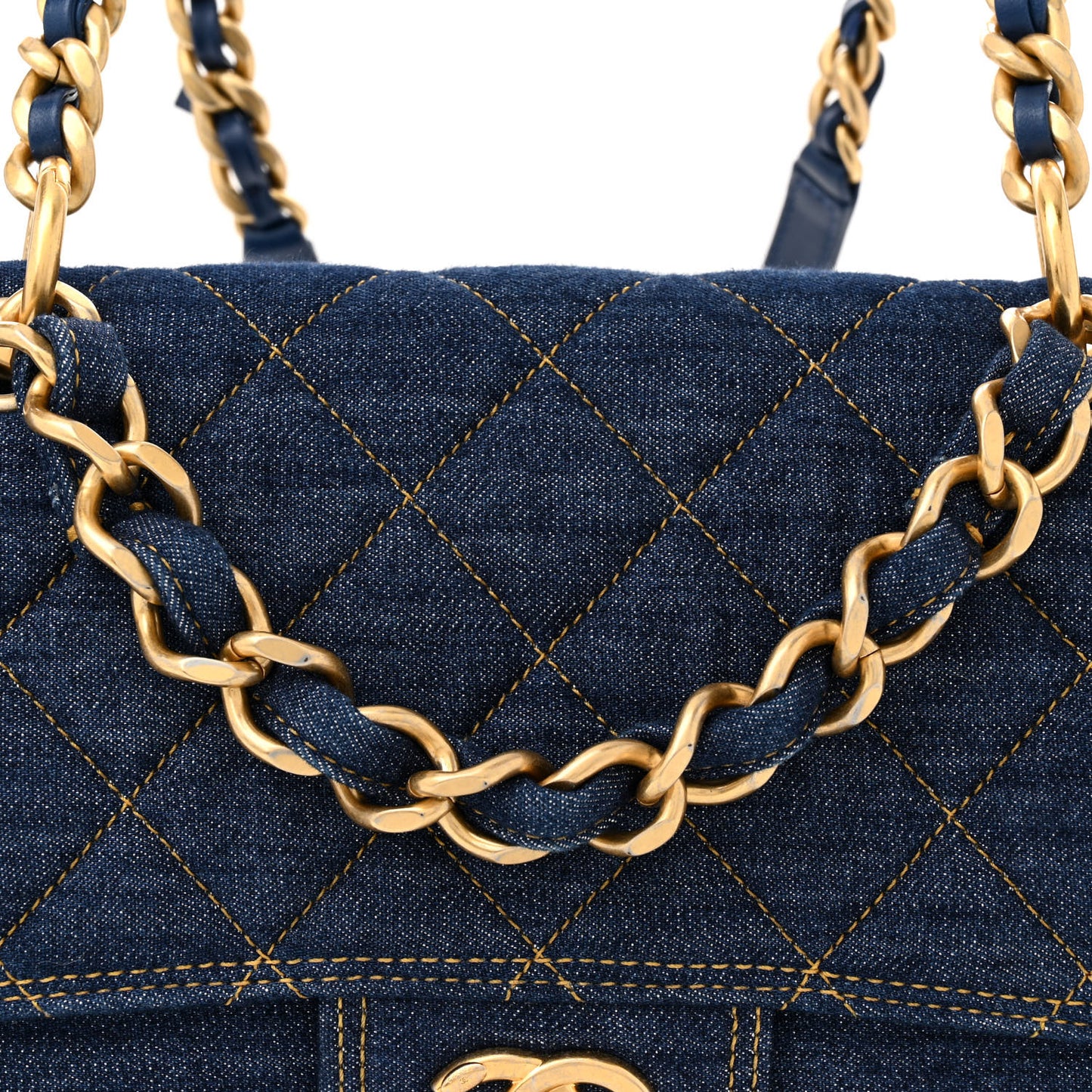 Denim Quilted Double You Backpack Blue Golden