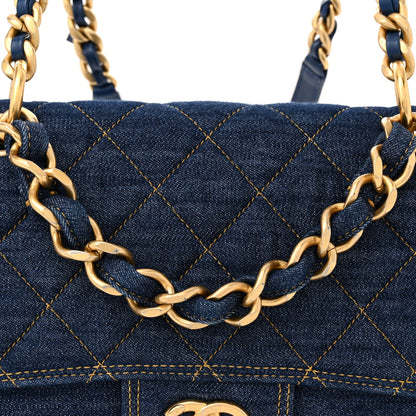 Chanel Denim Quilted Double You Backpack Blue Golden 8 of 12