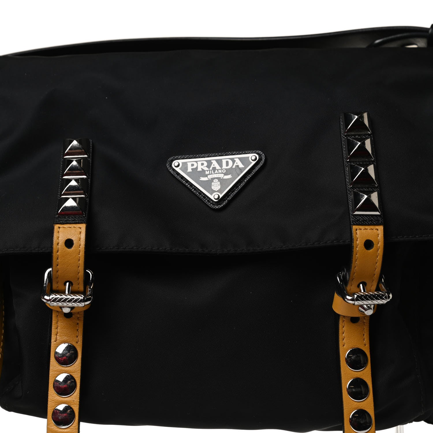 Prada Nylon New Vela Studded Messenger Black Soleil 10 of 16