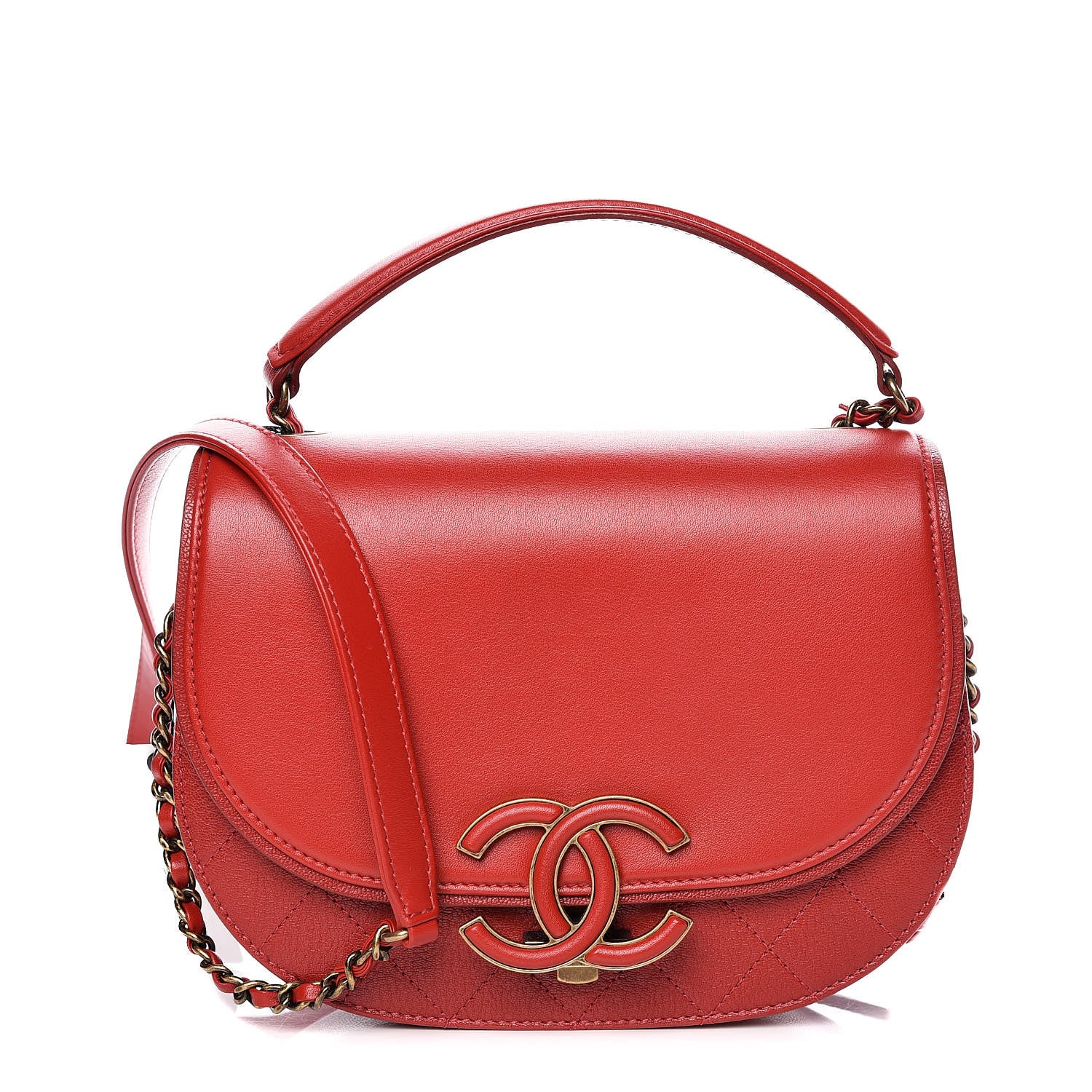 Chanel Shiny Calfskin Goatskin Quilted Small Coco Curve Messenger Flap Red 1 of 11