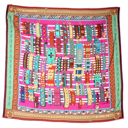 Hermes Cashmere Silk Colliers de Chiens Shawl 140 Fuchsia Turquoise Grenat 2 of 6