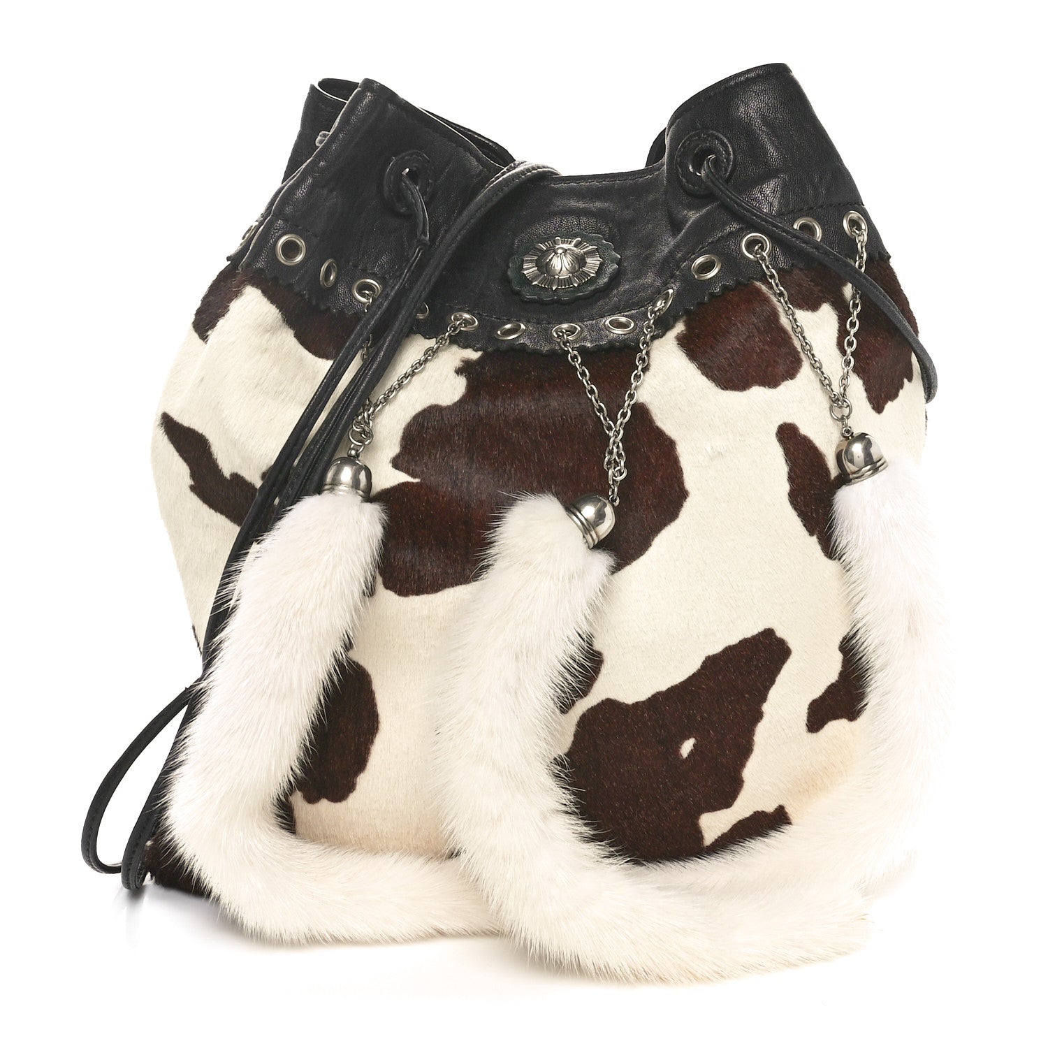 Miu Miu Lambkskin Mink  Fur Pony Hair Drawstring Bag Black 1 of 9
