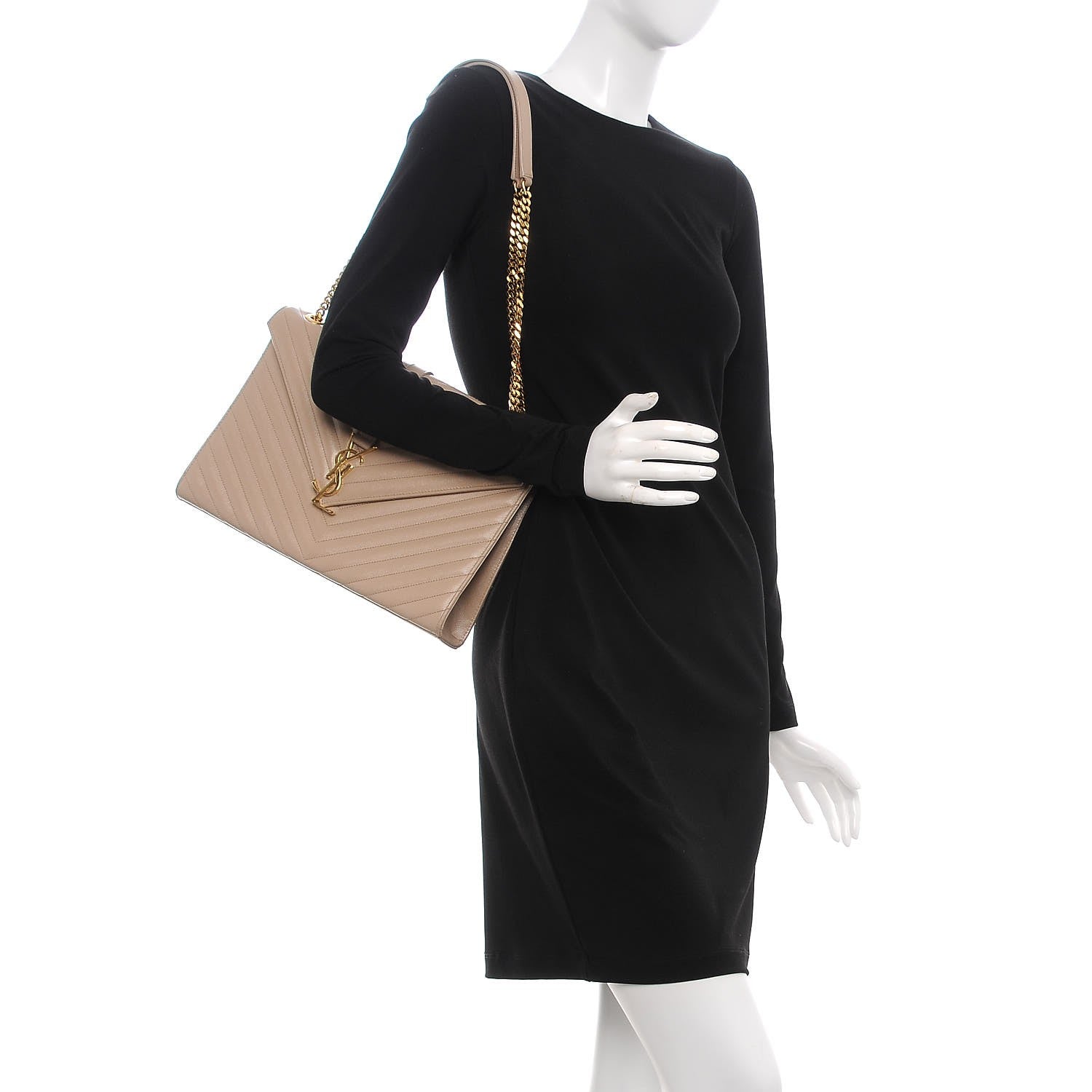 Saint Laurent Grain De Poudre Matelasse Chevron Large Monogram Satchel Dark Beige 2 of 11