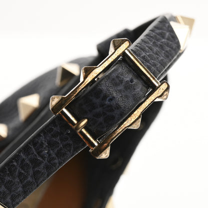 Valentino Garavani Grained Calfskin Rockstud Ankle Strap Espadrille 15/105mm Wedge Sandals 41 Black 12 of 14