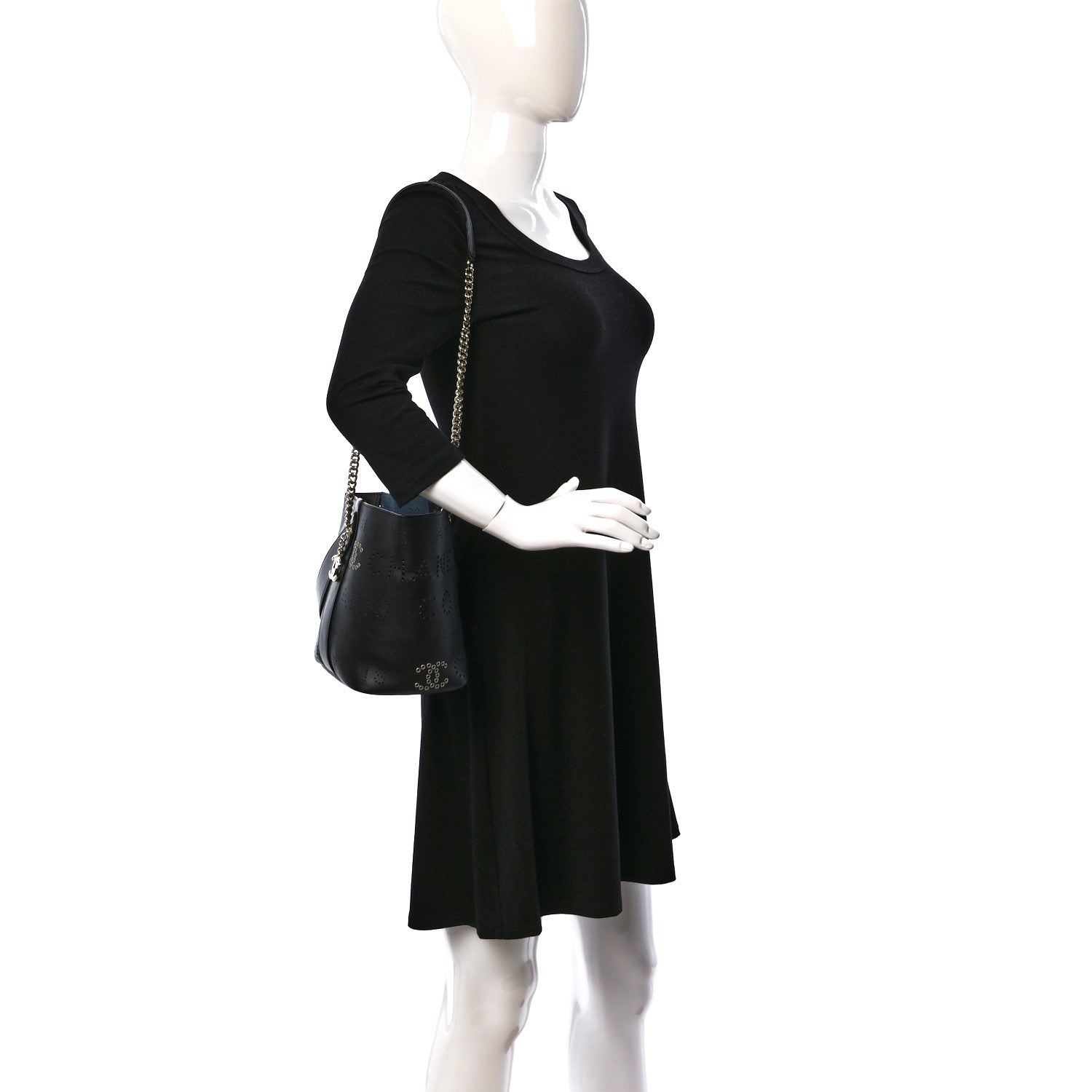 Chanel Calfskin Tweed Small Piercing Light Bucket Bag Black 2 of 10