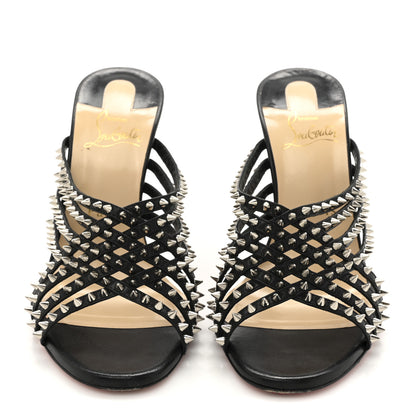 Christian Louboutin Kid Studded Marthaspike 100 Slide Sandals 37.5 Black Silver 3 of 11