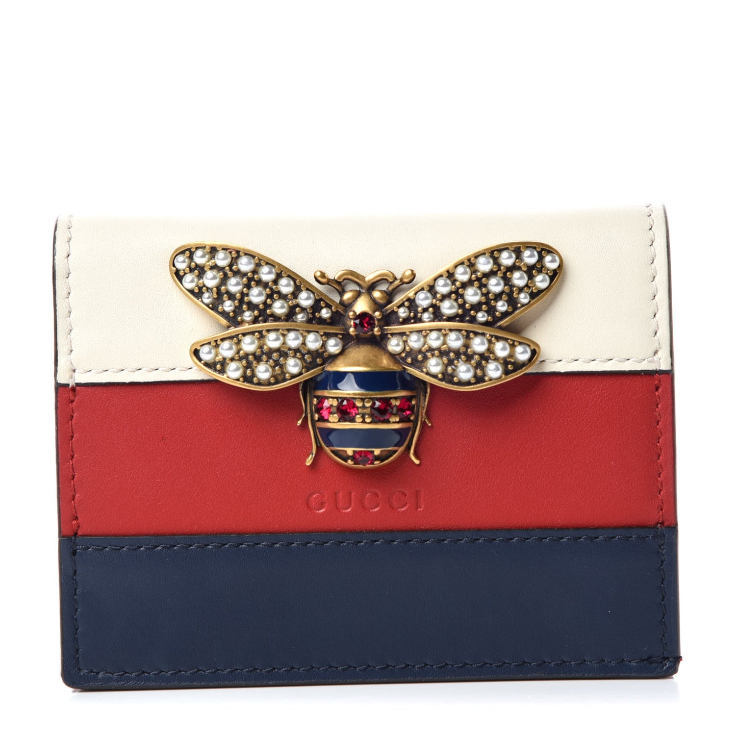 Calfskin Queen Margaret Card Case Wallet Blue Agata Hibiscus Red Mystic White