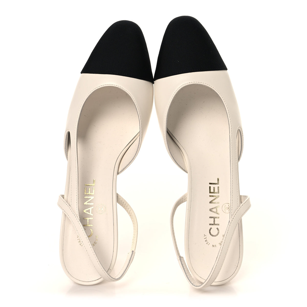 Chanel Goatskin Grosgrain Cap Toe CC Slingback Pumps 38 White Black 2 of 10