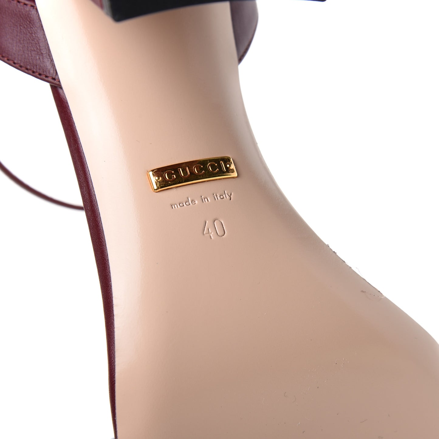 Lifford Calfskin GG Marmont Ankle Wrap 75mm Sandals 40 Vintage Bordeaux