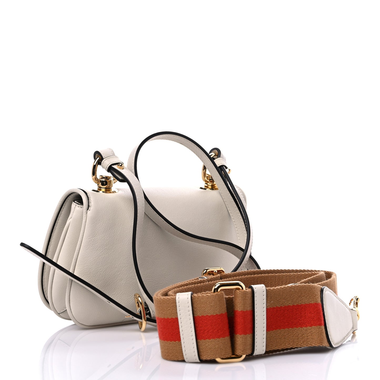 Roxy Calfskin Web Mini Blondie Shoulder Bag White