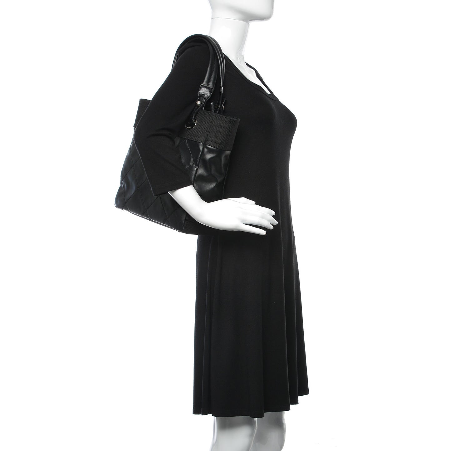 Coated Canvas Quilted Small Paris Biarritz Tote Black