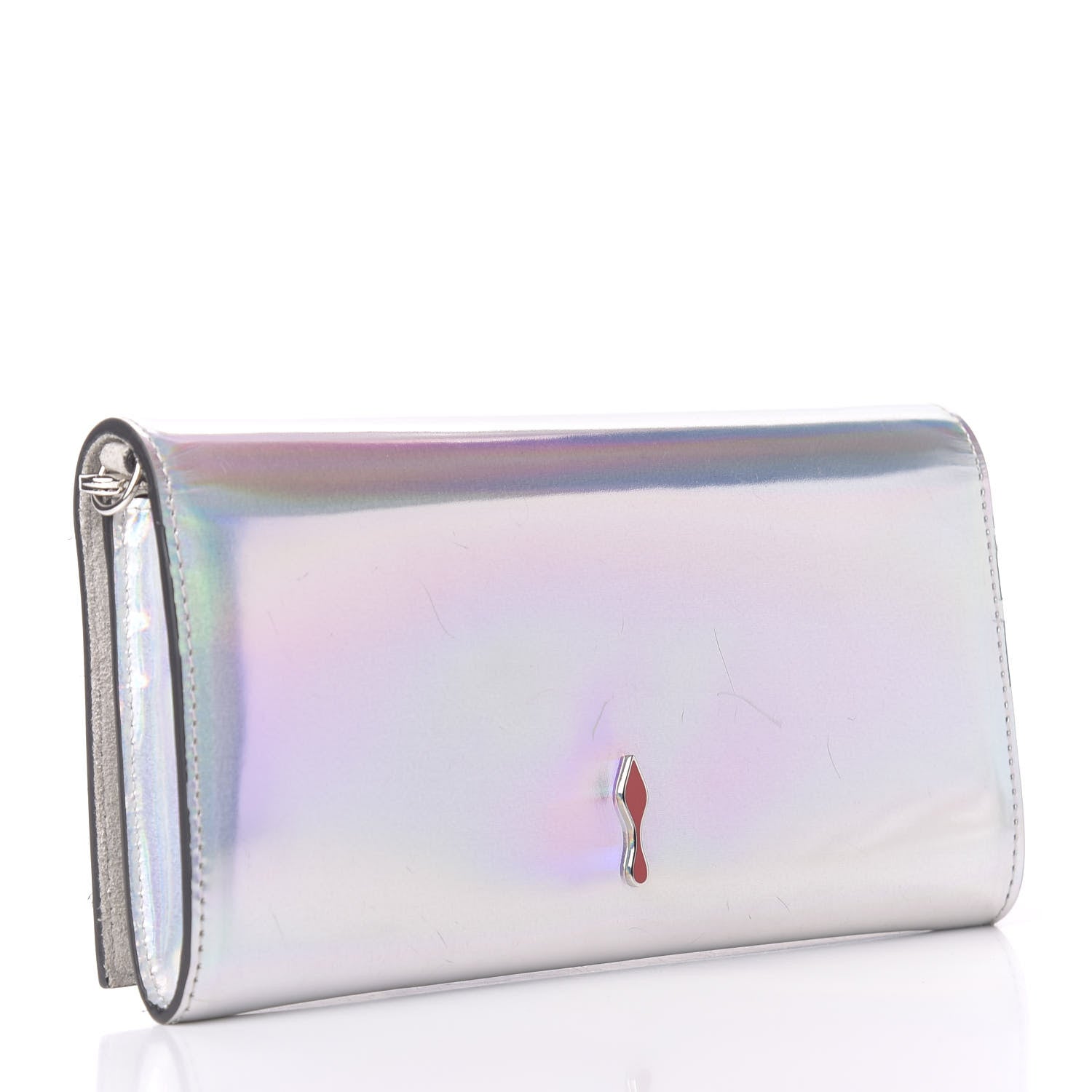 Christian Louboutin Calfskin Glitter Givre Spikes Boudoir Chain Wallet Perle Platine 3 of 10
