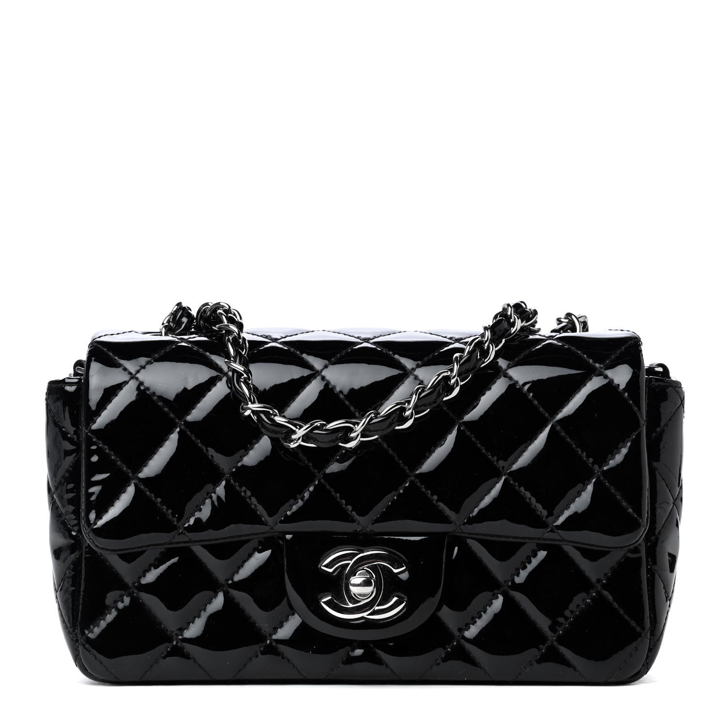 Chanel Patent Calfskin Quilted Mini Rectangular Flap Black 1 of 8