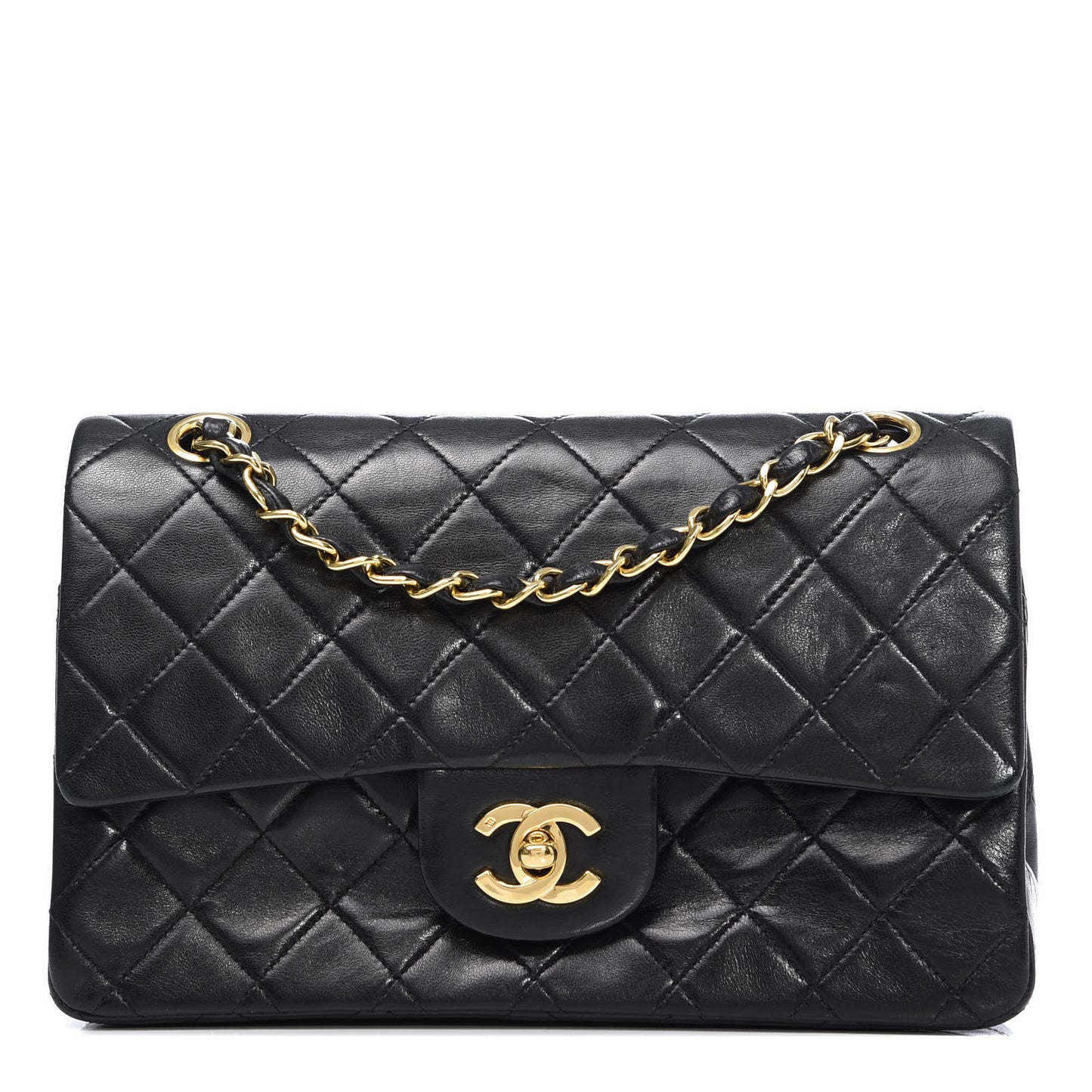 Lambskin Quilted Small Double Flap Black