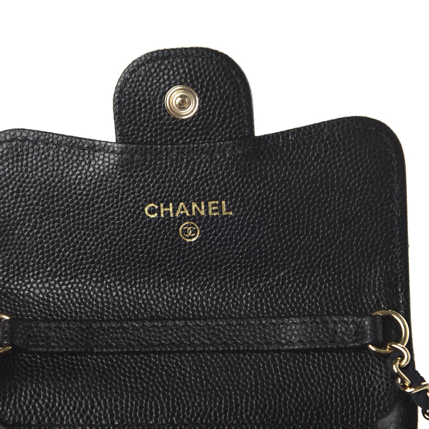 Caviar Quilted Flap Card Holder On Chain Black