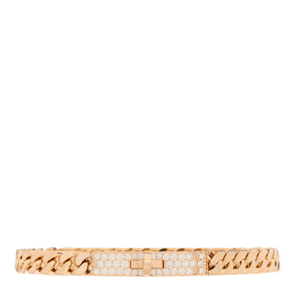 Hermes 18K Rose Gold Diamond PM Kelly Gourmette Bracelet XL 1 of 4