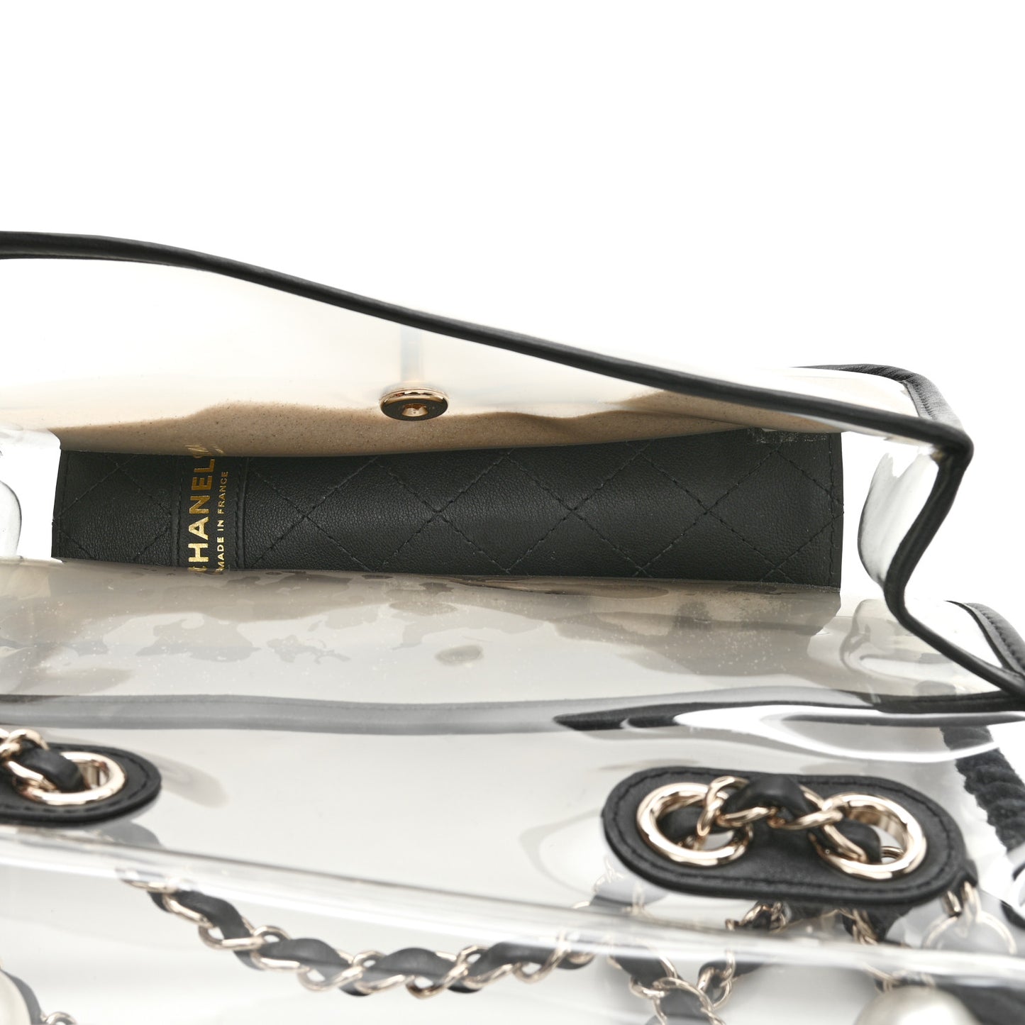 Lambskin PVC Sand By The Sea Flap With Pearl Strap Black