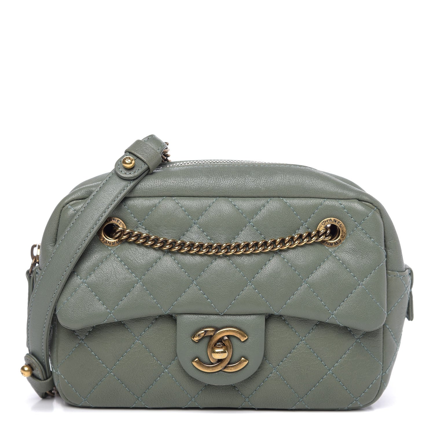 Chanel Sheepskin Quilted Trapezio Camera Case Green 1 of 12