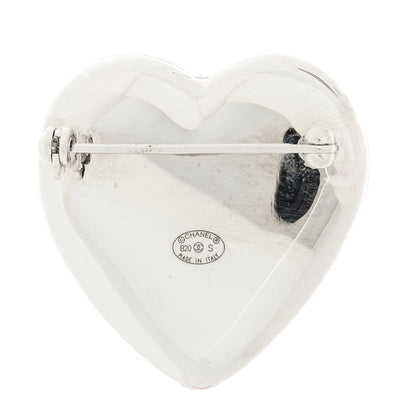 Chanel Crystal CC Heart Brooch Silver Gold 4 of 4