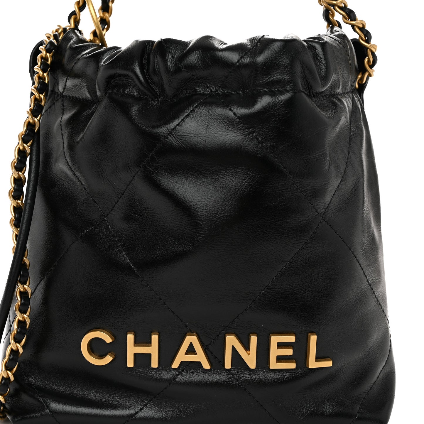 Shiny Calfskin Quilted Mini Chanel 22 Black