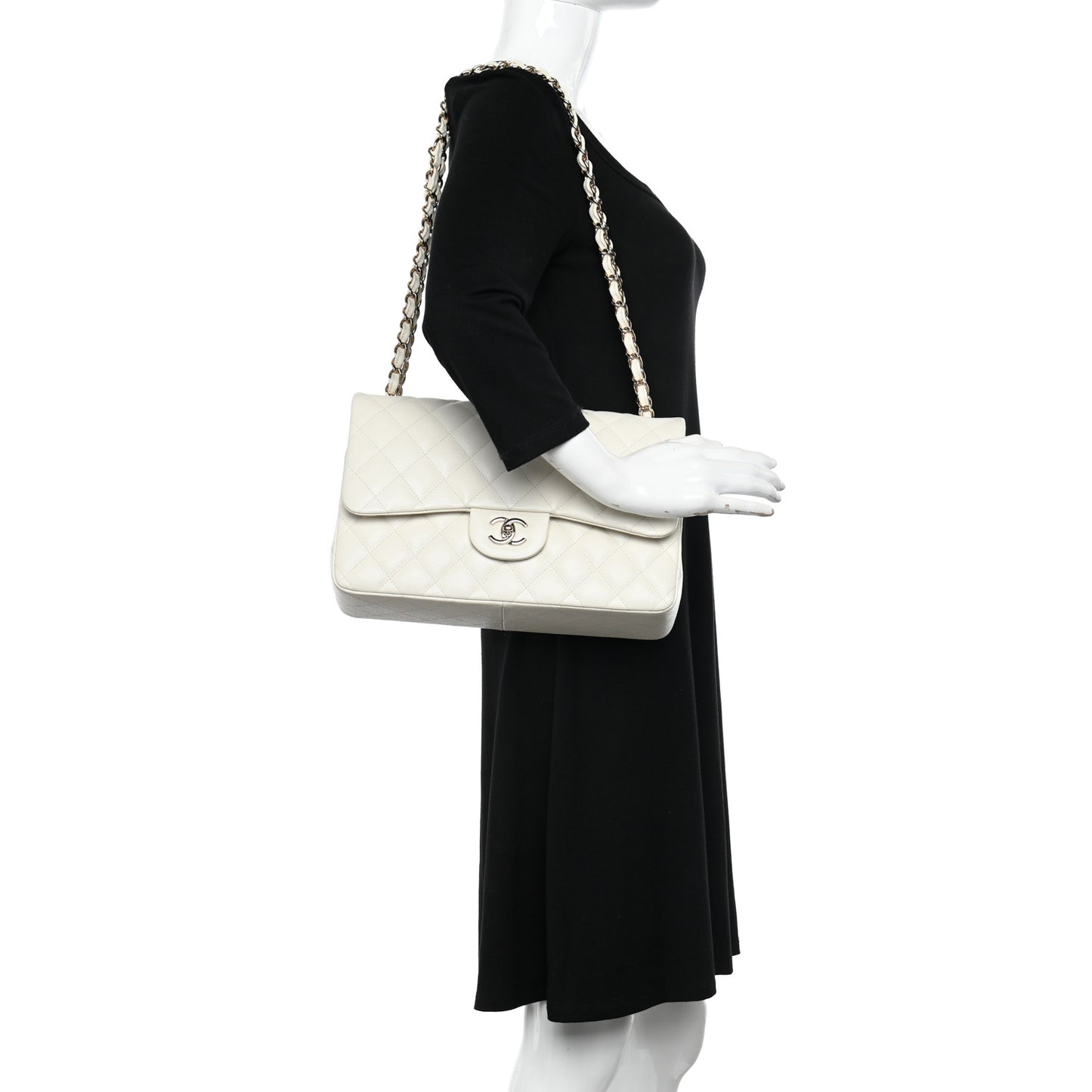 Caviar Quilted Jumbo Double Flap White