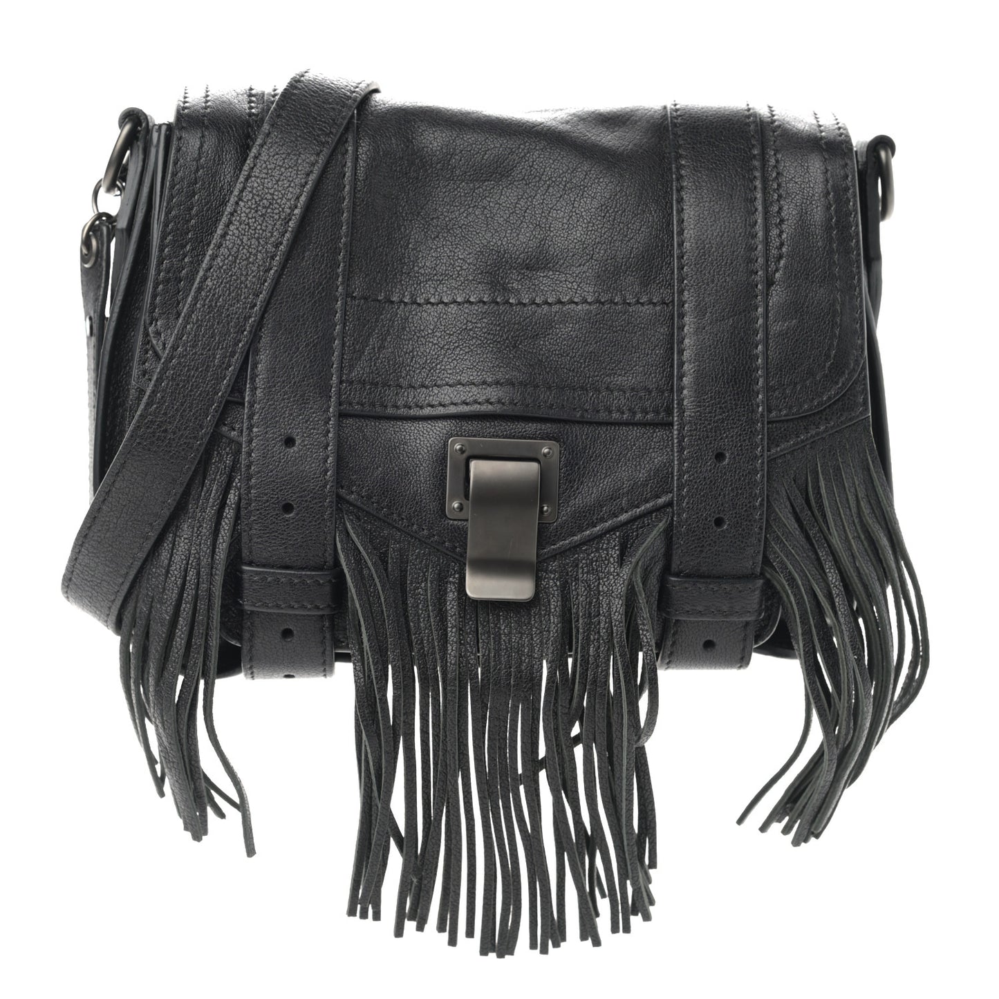 Lambskin Fringe PS1 Crossbody Pouch Black