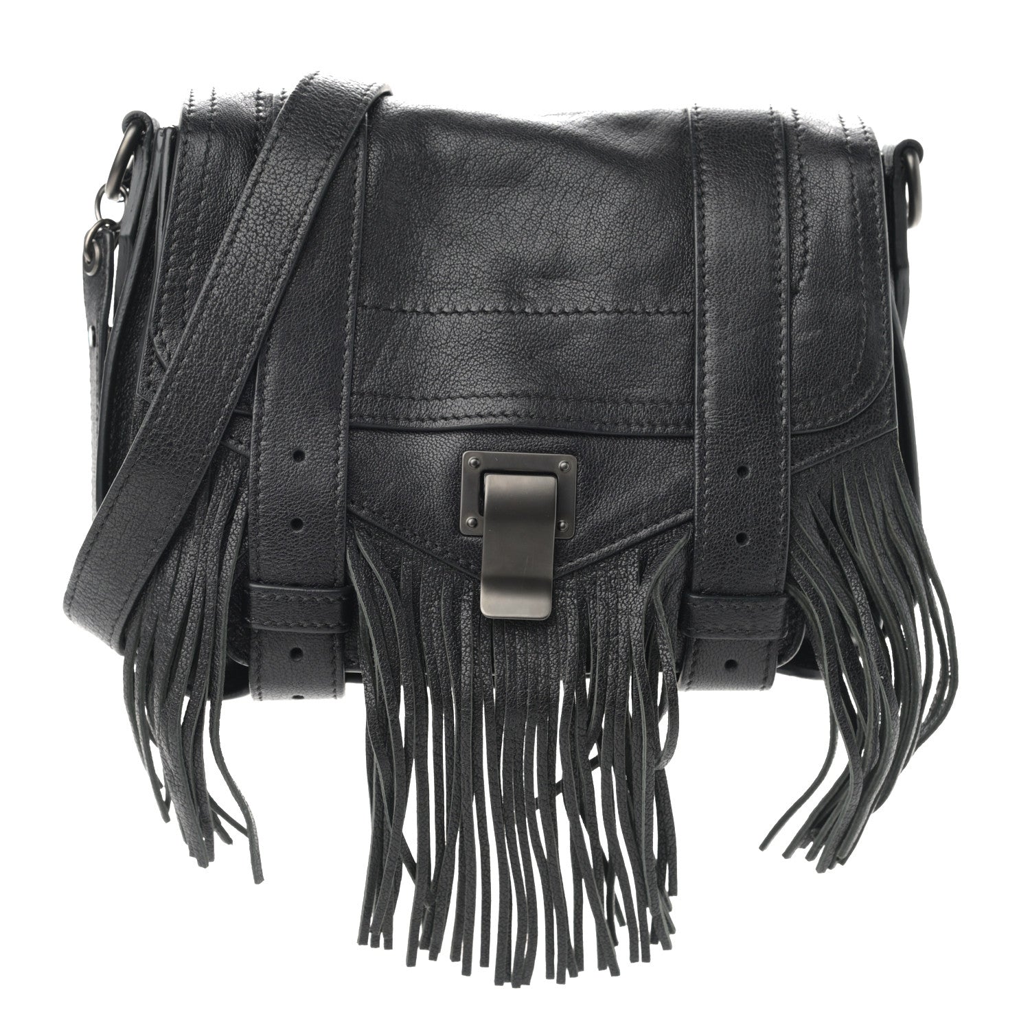 Proenza Schouler Lambskin Fringe PS1 Crossbody Pouch Black 1 of 10