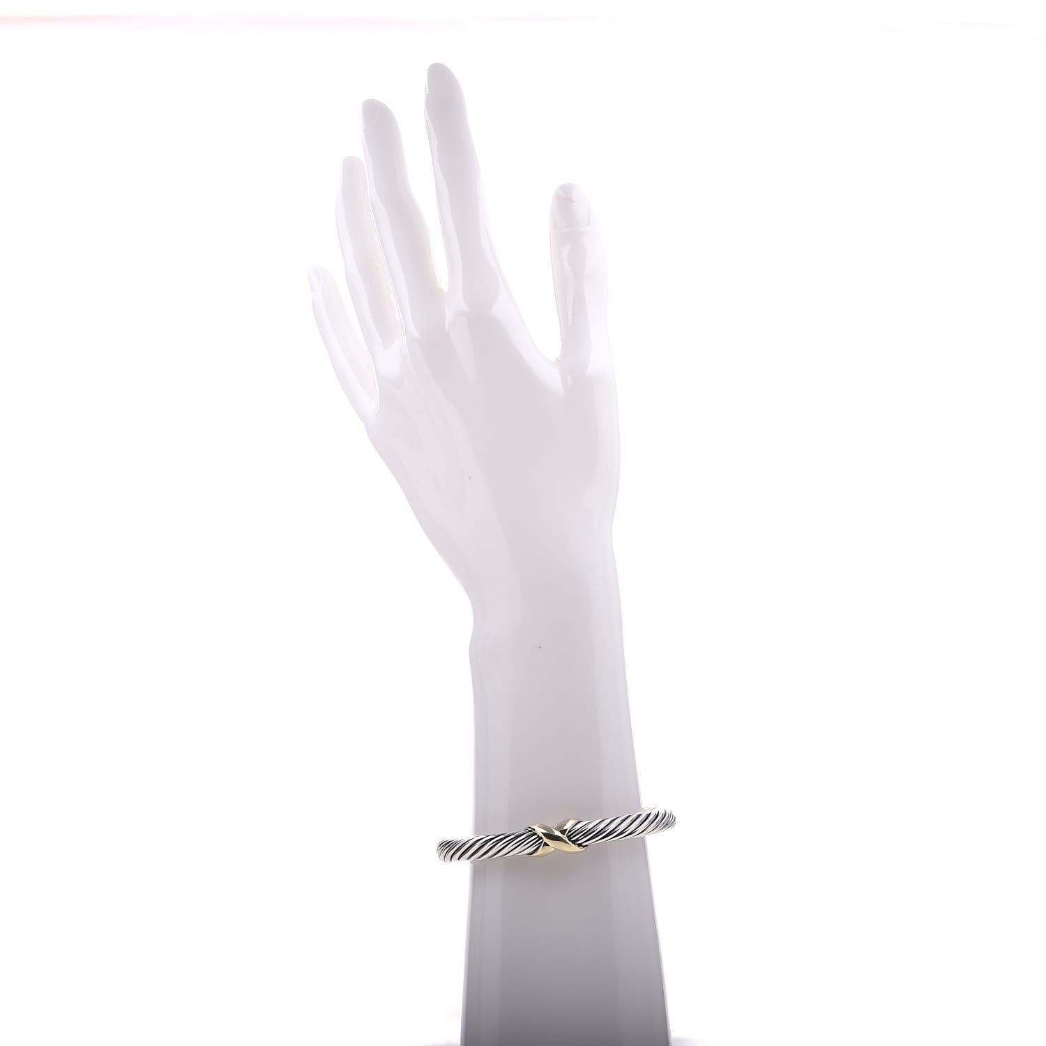 David Yurman Sterling Silver 14K Yellow Gold 7mm X Station Cable Bracelet 2 of 5