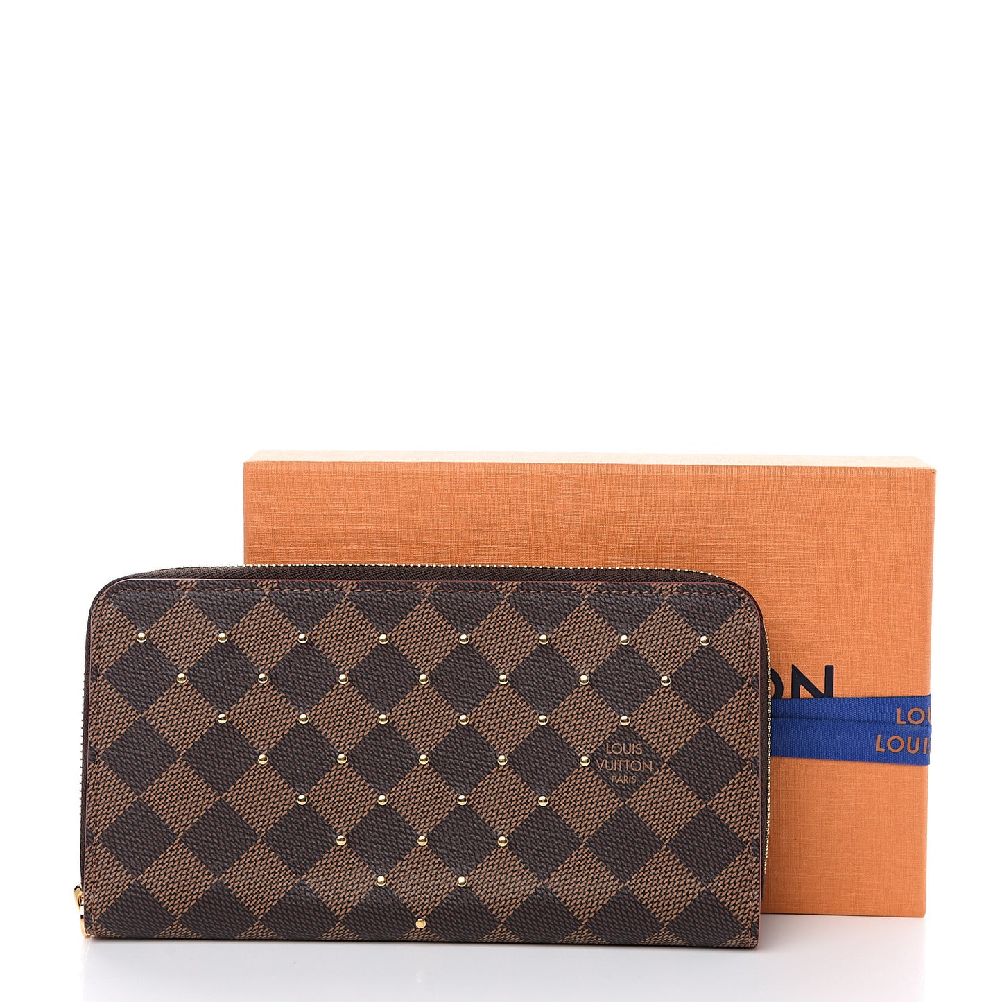 Damier Ebene Studded Zippy Wallet Cherry
