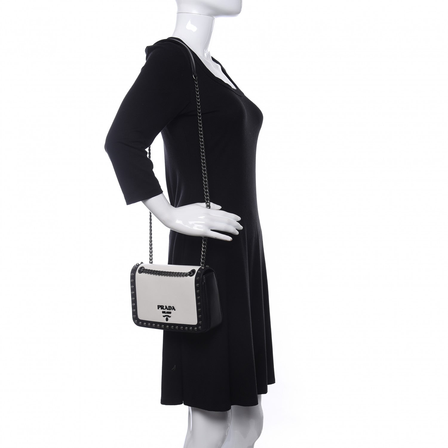 Prada Vitello Studded Crossbody White Black 2 of 10