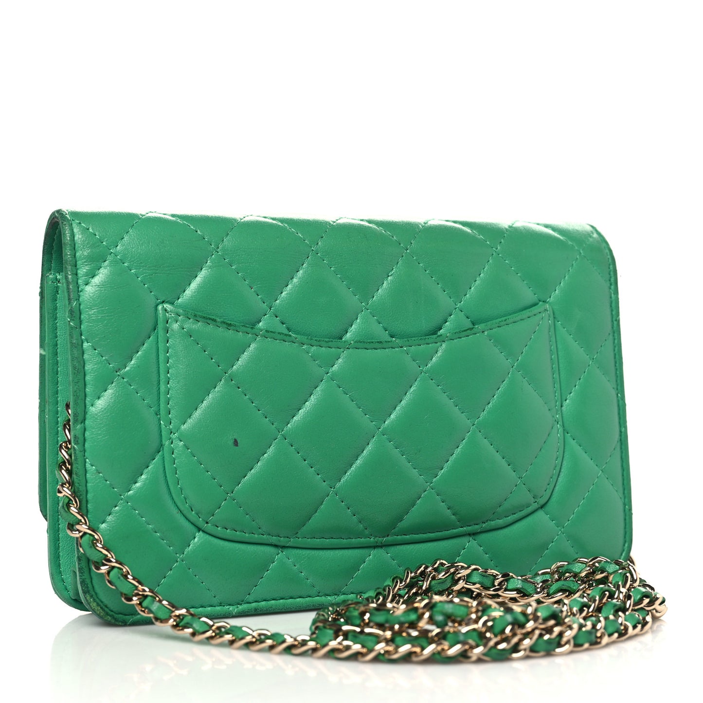 Lambskin Quilted Wallet On Chain WOC Green