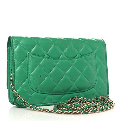 Chanel Lambskin Quilted Wallet On Chain WOC Green 3 of 19
