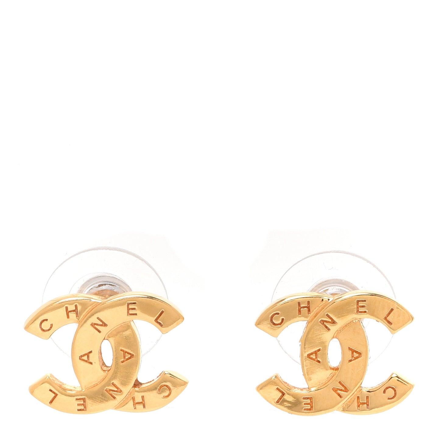 Metal CC Paris Button Stud Earrings Gold