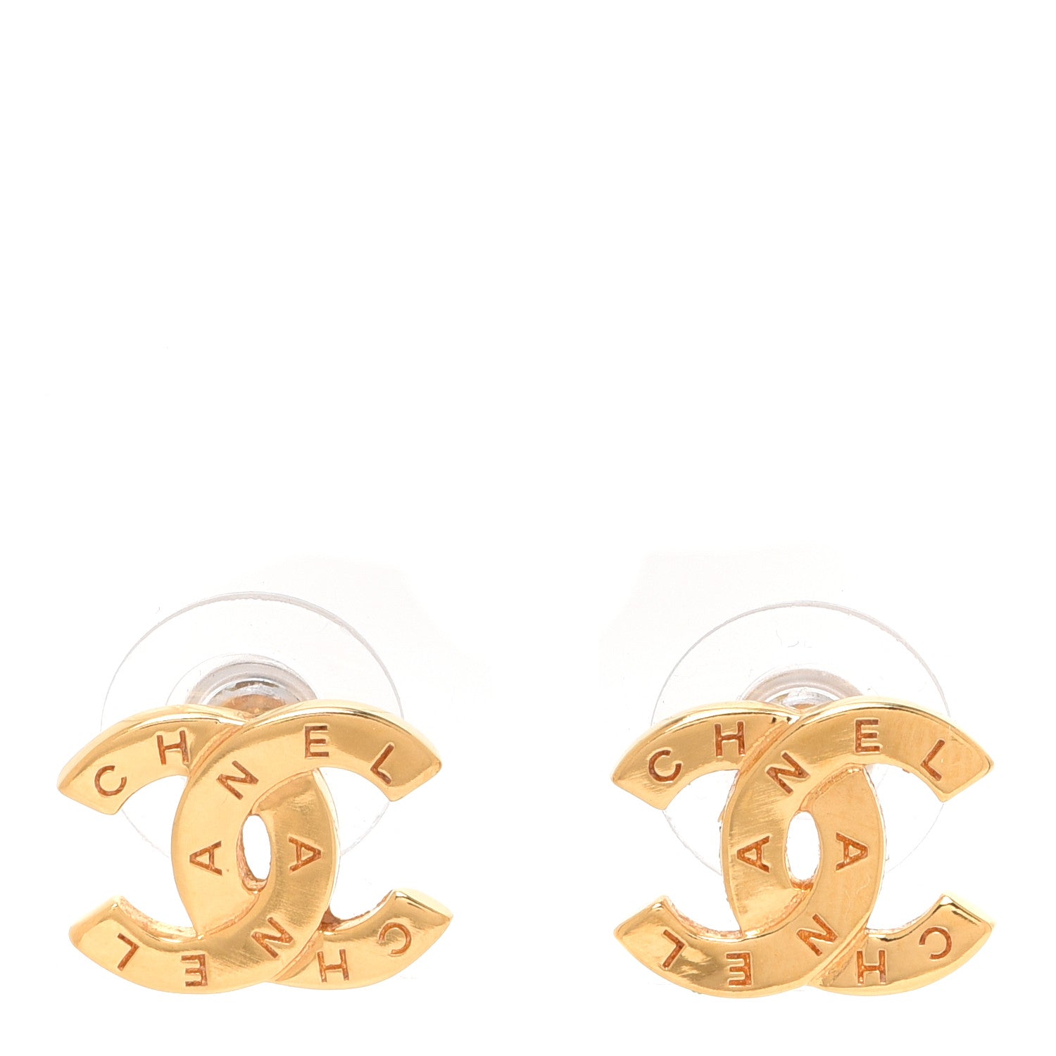 Chanel Metal CC Paris Button Stud Earrings Gold 1 of 5