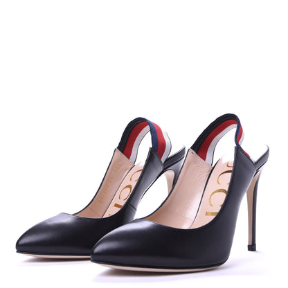 Gucci Malaga Kid Web Sylvie High Heel Slingback Pumps 36 Black 3 of 10