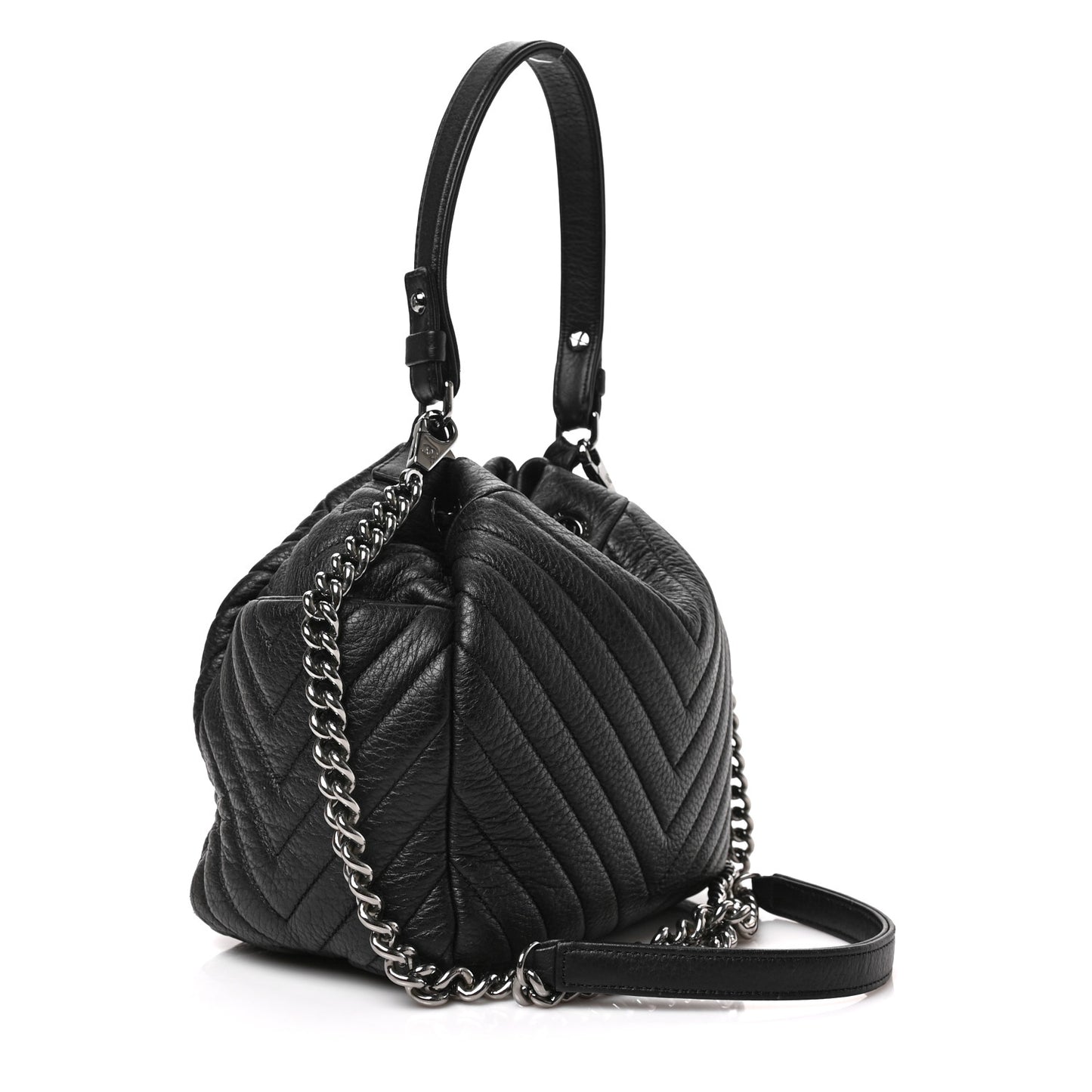 Deerskin Chevron Small CC Chain Bucket Drawstring Bag Black