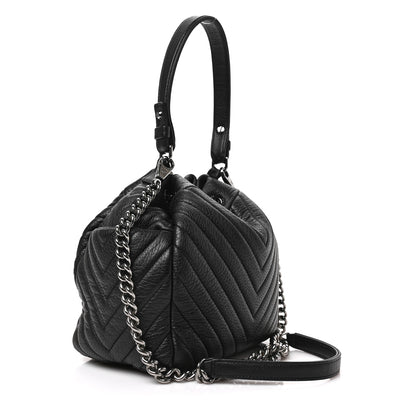 Chanel Deerskin Chevron Small CC Chain Bucket Drawstring Bag Black 3 of 8