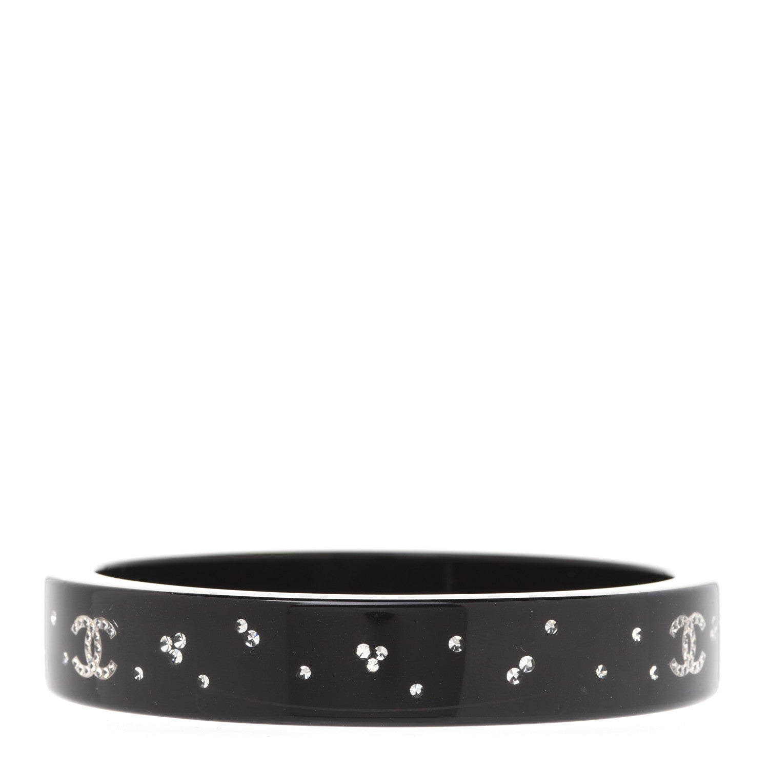 Chanel Resin Crystal CC Bangle Bracelet Black 3 of 5