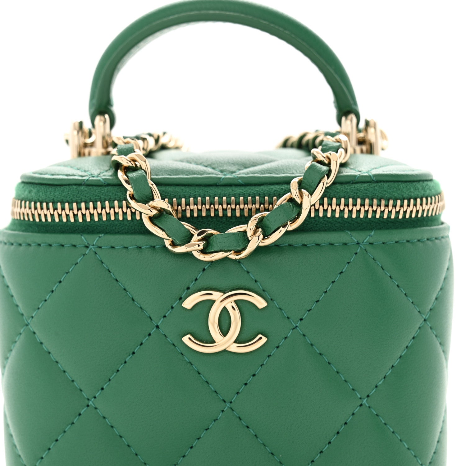 Chanel Lambskin Quilted Top Handle Mini Vanity Case With Chain Green 8 of 11