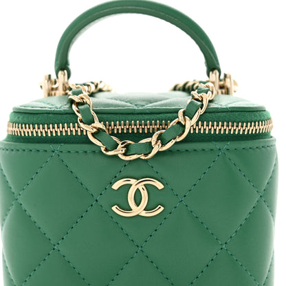 Chanel Lambskin Quilted Top Handle Mini Vanity Case With Chain Green 8 of 11