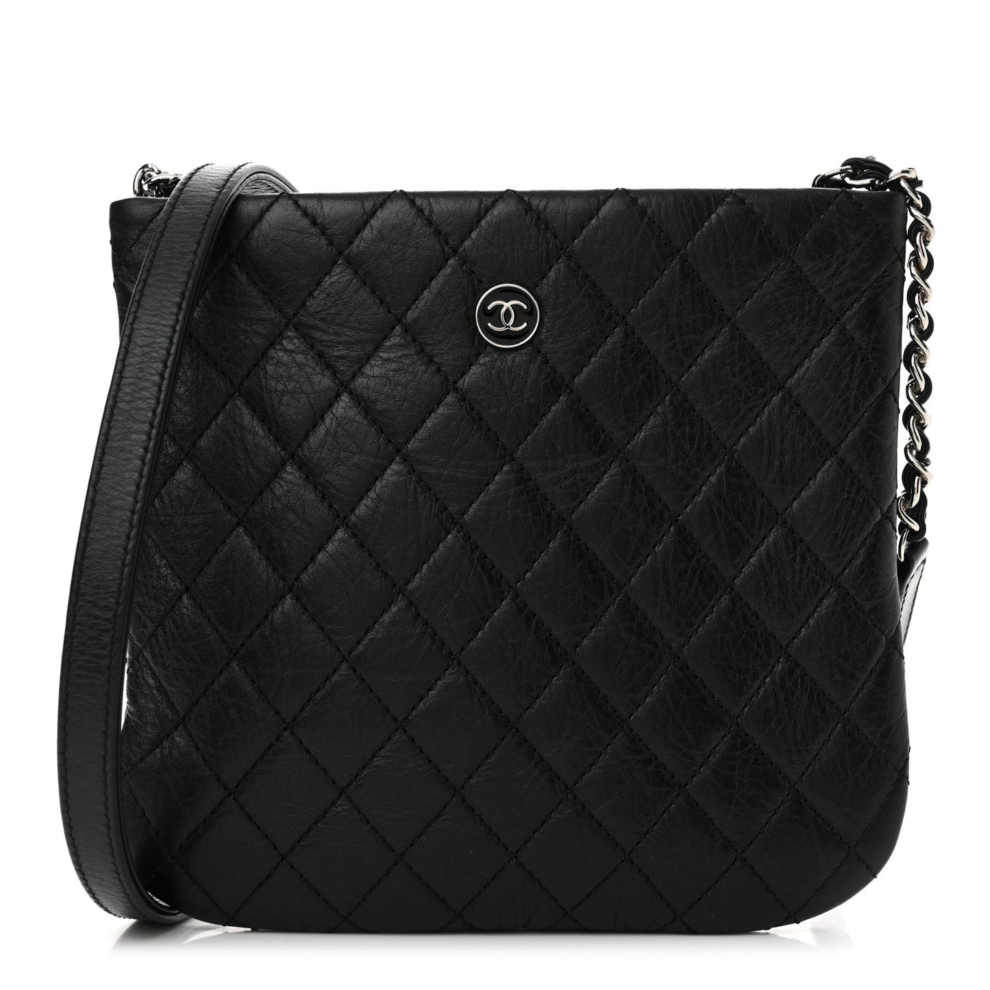 Aged Calfskin Quilted Crossbody Bag Black