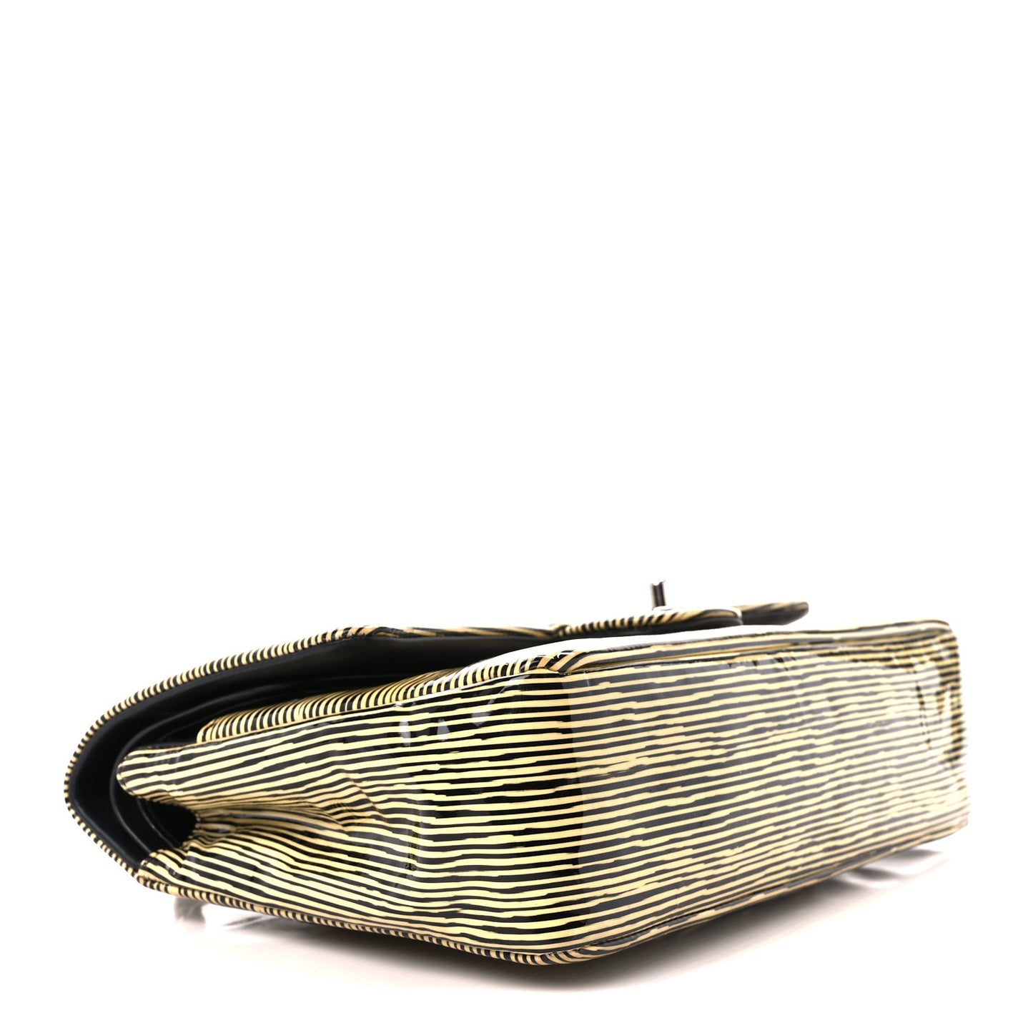 Patent Calfskin Striped Medium Double Flap Yellow Black